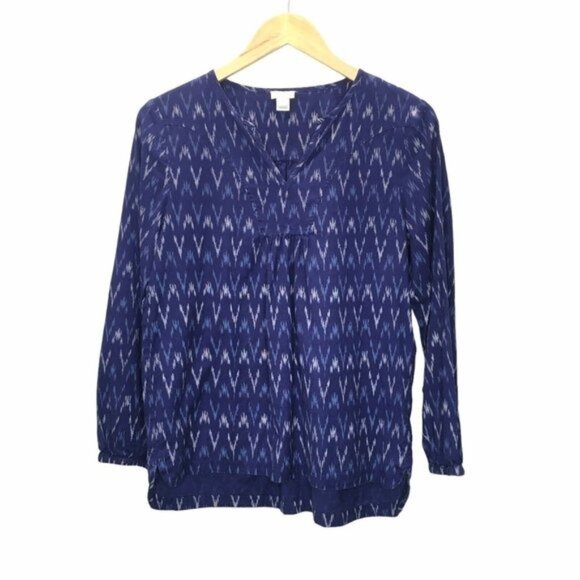 J Crew V Neck Blouse Top Blue Ikat Women Small - Picture 10 of 10